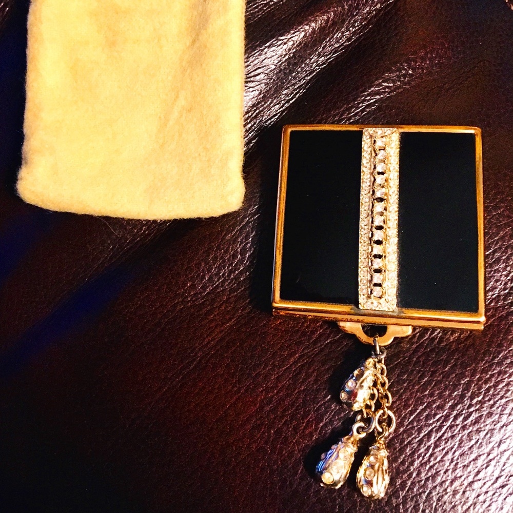 Kotler & Kopit (Unsigned) Enamel Compact w/ Clear Crystal Charms & Sparkle Studs